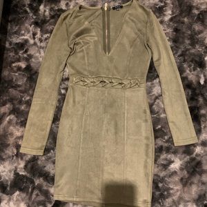 Green suede long sleeve dress